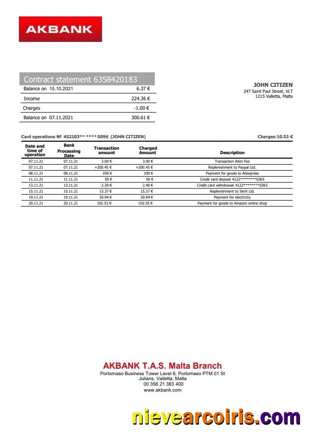 Malta Akbank bank statement